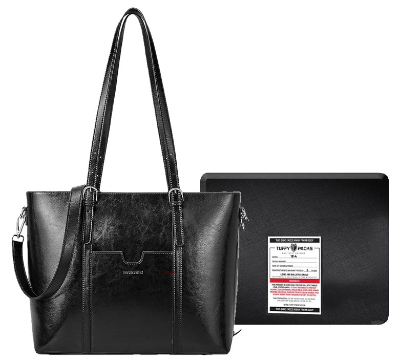 Women's Leather Laptop Tote - Vintage Shoulder Handbag & Briefcase Includes Level IIIA Bulletproof Insert (11" x 14")