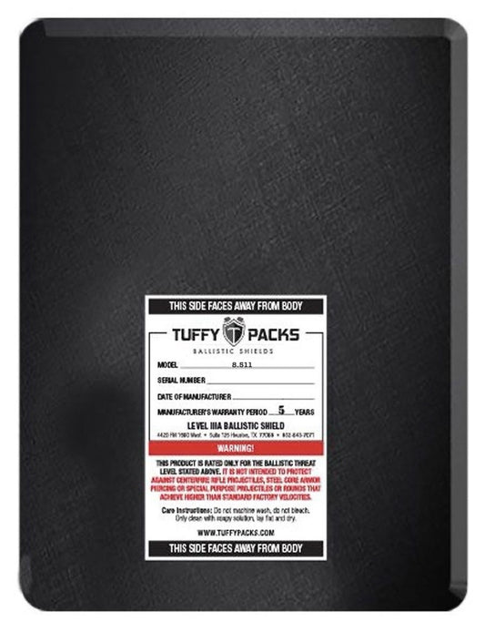 TuffyPacks 8.5" x 11" Level IIIA Bulletproof Rectangular Insert