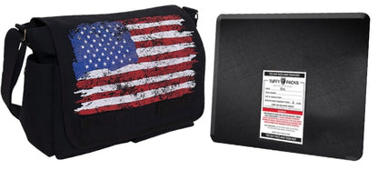 Distressed U.S. Flag Canvas Messenger Bag with Level IIIA Bulletproof Insert (11" x 14")